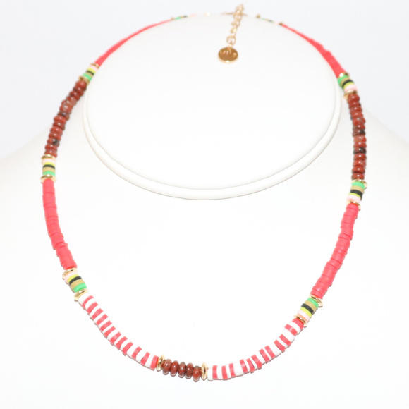 SUMMER 2024 - NECKLACE RED AND WHITE "SURFER STYLE" VIBRANT COLOURS - Picture 1 of 2